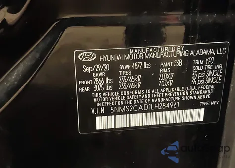 2020 Hyundai Santa Fe Se из США, поврежденный, VIN 5NMS2CAD1LH284961